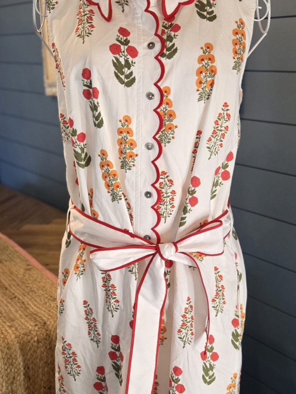 entro White Floral Tie-Waist Dress with Red and Orange Accents - Picture 2 of 10